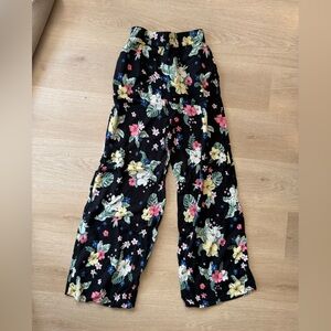 Black Floral Wide-Leg Pants - Multicolor Tropical Print